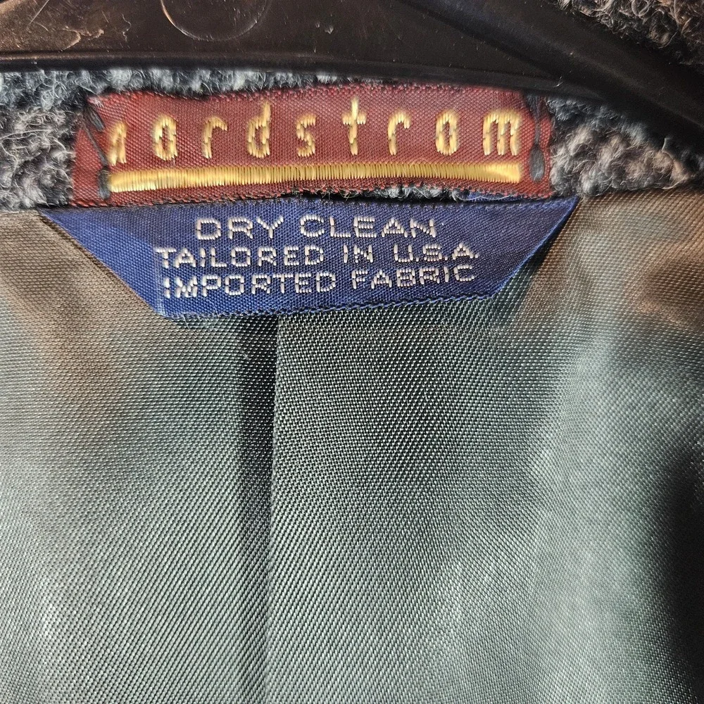 Vtg Harris Tweed Nordstrom Grey Herringbone Wool Sport Coat Blazer 42L Lthr Btn‎